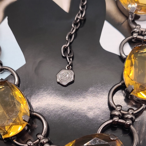 Vintage Signed RJ Graziano Citrine Crystal Gunmetal Couture Choker Necklace - Picture 10 of 16